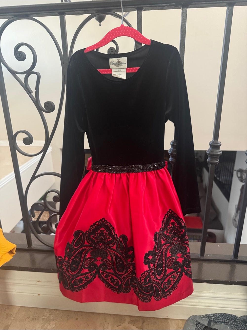 Rare Editions Black Velvet Top with Red Satin Skirt Kids dress size 8